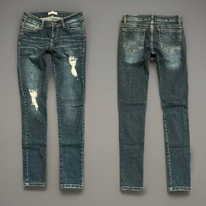21 DENIM CHIC Distressed Dark Denim Destroyed Ski Skinny Stretch Jeans 27